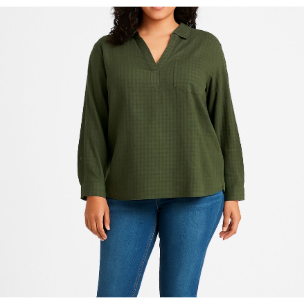 J. Jill Women’s Small Green Cotton Shirt – Long Sleeve Lightweight Casual Top